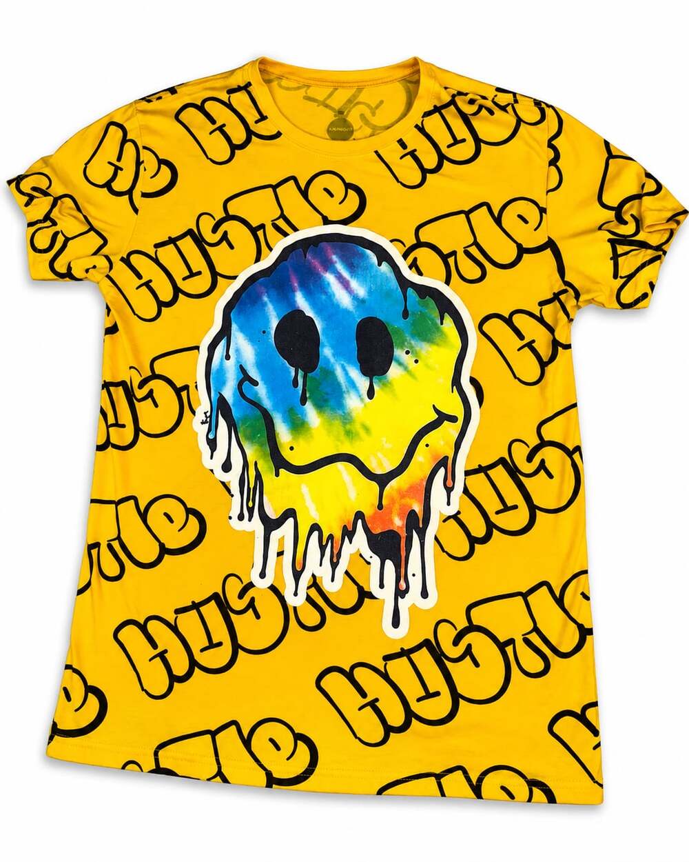 Bailey Apparel Hustle Good Vibes Only Drippy Smiley Face T-Shirt Size L Yellow